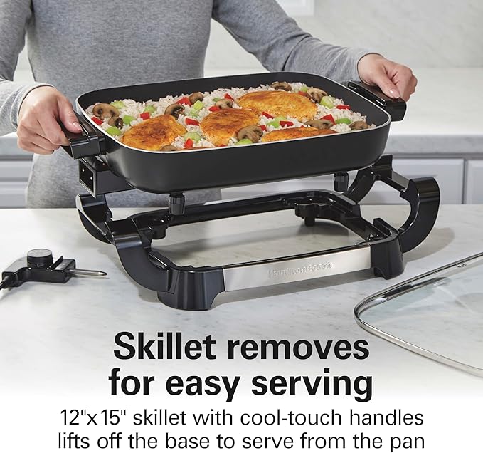 Hamilton Beach Durathon Reversible Ceramic Skillet, 12"x15" Removable Reversible Pan, R25824 (Renewed)
