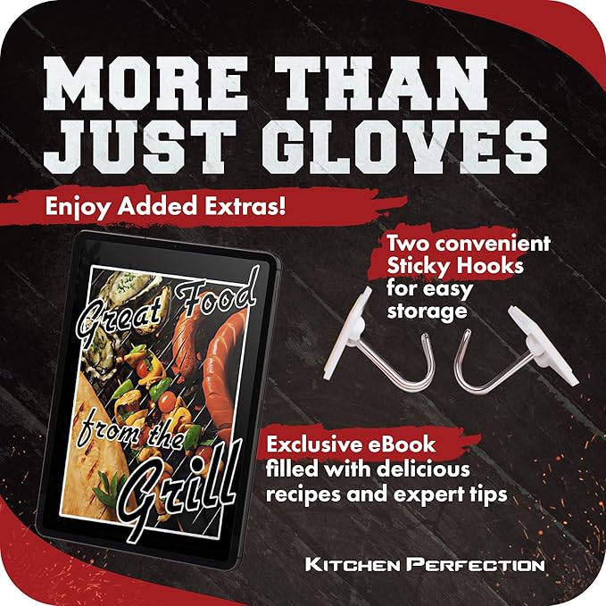 Kitchen perfection Silicone Smoker Oven Gloves -Extreme Heat Resistant BBQ Gloves -Handle Hot Food Right on Your Smoker Grill Fryer & Pit | Waterproof Oven Mitts |Superior Value Set+3 Bonuses