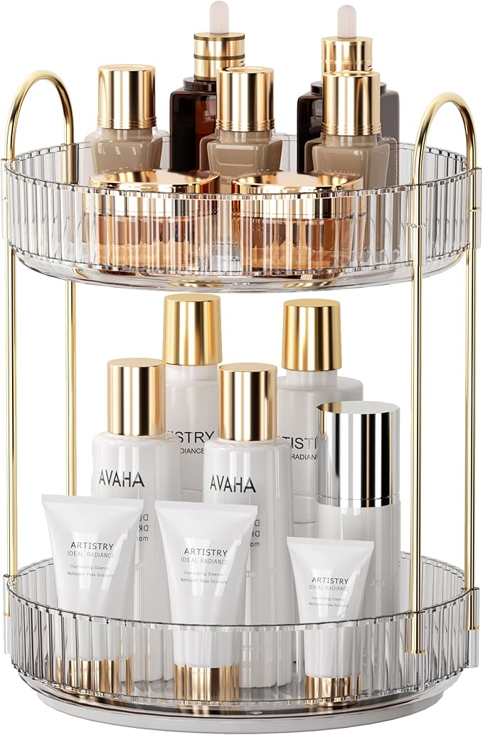 YCIA&DONE Rotating Makeup Organizer and Corner Bathroom Organizer Countertop Clear