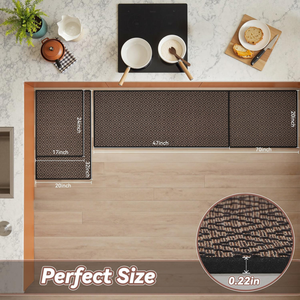 PADOOR Kitchen Runner, Rubber Backed Kitchen Runner Rugs Non Skid Washable, Super Absorbent Kitchen Mats for Floor Front of Sink, 20"x70" Black
