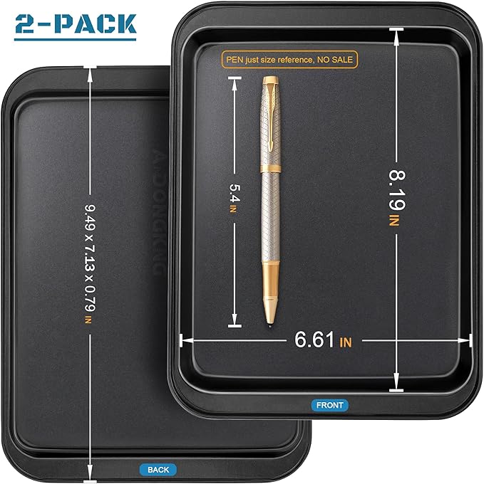 Small Cookie Sheets, Baking Pans, Nonstick Carbon Steel Baking Sheets, 2-Pack, 9.5 X 7.1 Inches (Inner 7.5 X 6)