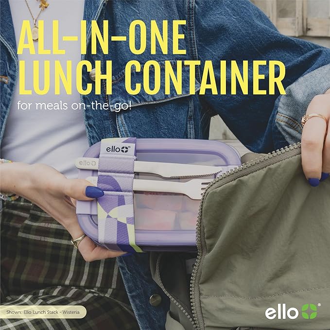 Ello 2-Pack Lunch Stack Plastic Food Storage Container Bento Box with Airtight, Leak-Proof Locking Plastic Lids and Silicone Base, BPA-Free, Freezer, Microwave, and Dishwasher Safe, Guava