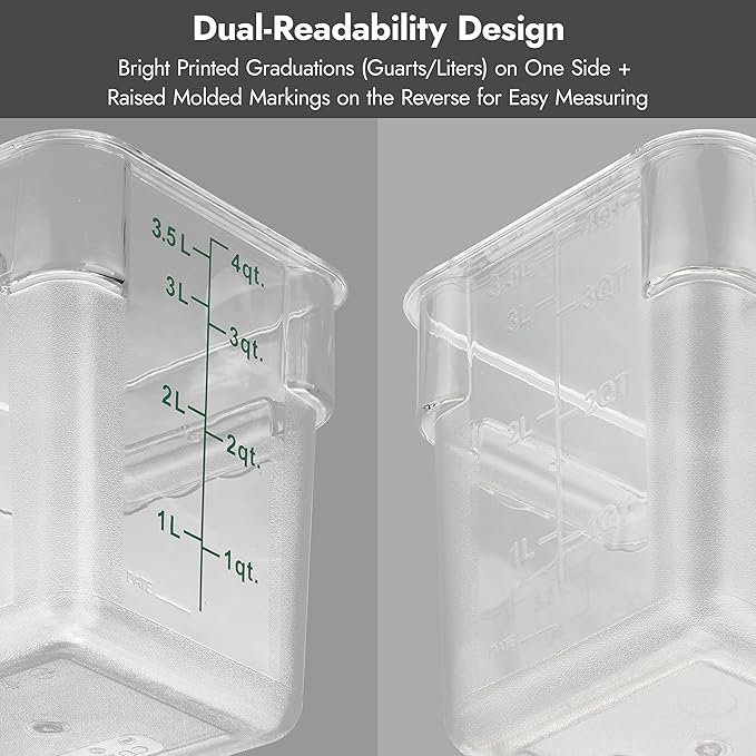 CURTA 8-Pack 6 Qt NSF Clear Polycarbonate Food Storage Containers with Red Lids - Square, Commercial-Grade, Freezer & Dishwasher Safe, Stackable