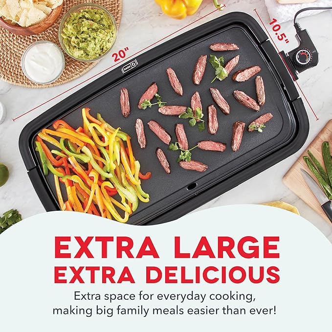Dash Deluxe Everyday Griddle - Electric Griddle with Removable Plate - Nonstick, Easy-Clean Surface & Anti-Slip Base - Recipe Book Included - Navy
