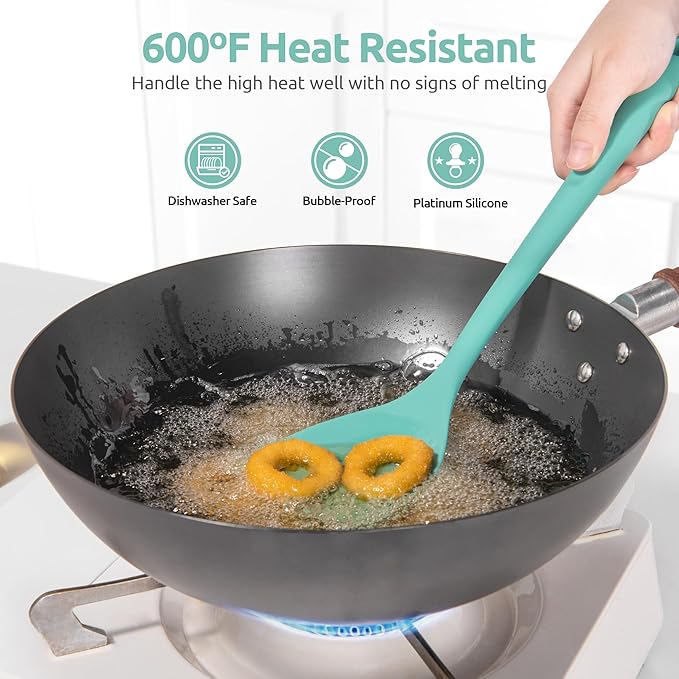 U-Taste 18/8 Stainless Steel Measuring Cups and Spoons Set of 12 (Multi) and 600ºF Heat Resistant 13.76" Long, 3.63" Wide Wok Spatula for Kitchen Stir Fry (Aqua Sky)