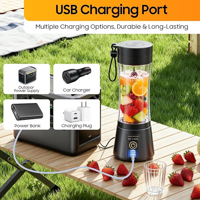 Portable Blender for Smoothies & Shakes - Cordless Personal Size Mini Blender with BAP Free Juice Cup, USB Rechargeable Suit for Sports/Picnic, Mother's Day