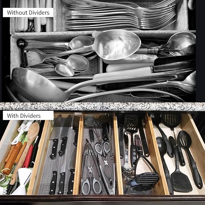 Utoplike Small Bamboo Kitchen Drawer Dividers(Fits 15"-17.7" Drawer Inner Size), 4 PCS Adjustable Drawer Organizers for Socks, Spring Loaded, Works in Drawer for Bedroom, Dresser | Adjustable, Drawer Organizers, for Socks, Spring Loaded, Works in Drawer