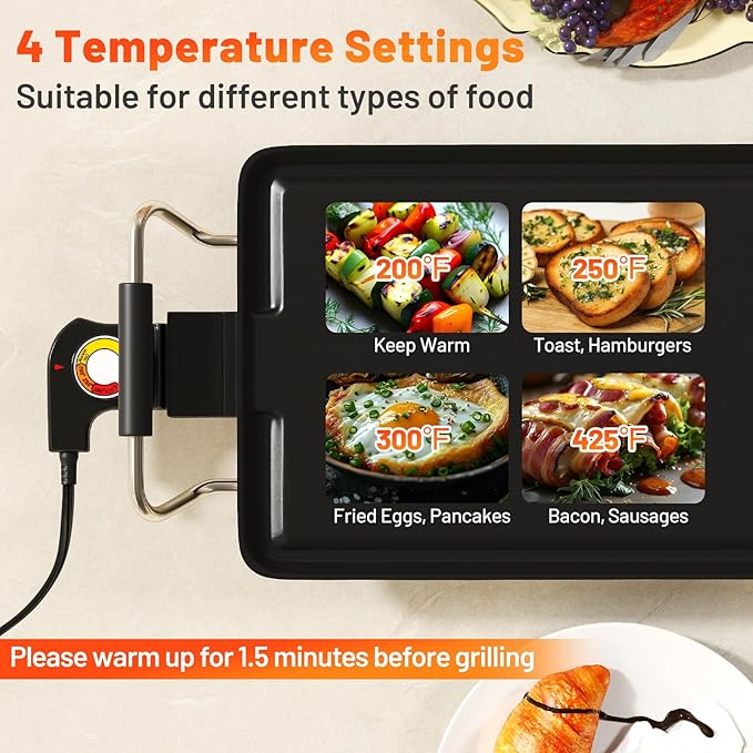 Costzon 39.5" Electric Griddle, 1400W Nonstick Extra Large Griddle, Long Table Top Grill w/4-Level Temp & Drip Tray, Indoor Outdoor Cooking Plates Teppanyaki Grill for Pancake, BBQ, Camping Gatherings