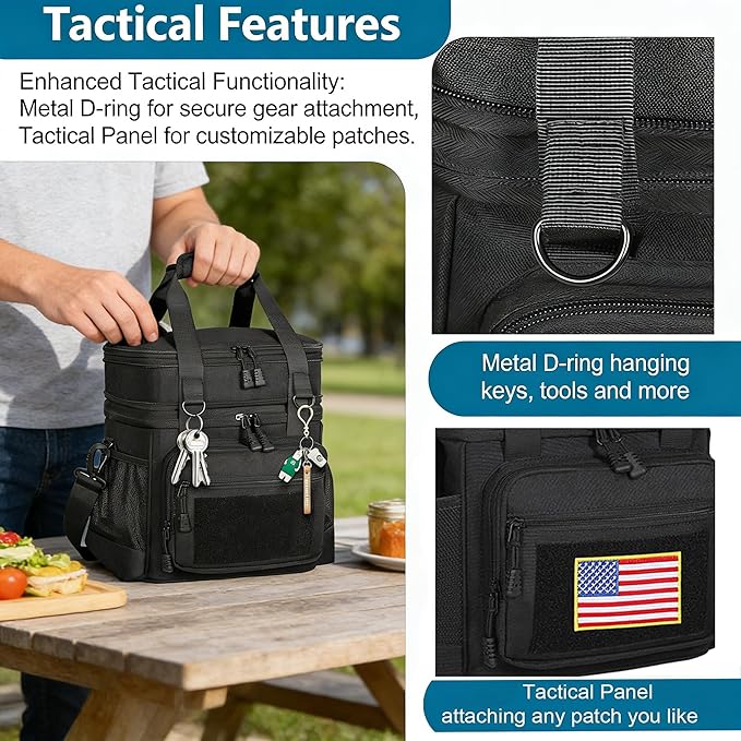 Tactical Lunch Box Cooler Bag - Expandable Insulated Lunch Bag for Men Women - Large Lunchbox for Adults Work Shifts Outdoor Trips Black 16L