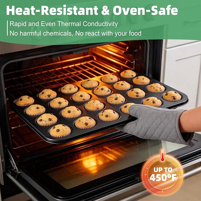 P&P CHEF 24-Cup Mini Muffin Pan Tin, Nonstick Carbon Steel Cupcake Pans, Versatile Bakeware Ideal for Mini Muffin Cupcake Egg Tart Pudding, Oven Safe & Even Bake, Healthy & Easy Clean, Black, 1Pc