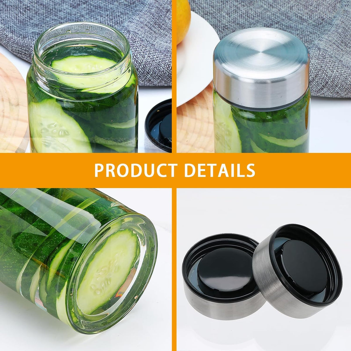 16oz Juice Bottles with Lids,4 Pack Wide Mouth Glass Bottles with Stainless Steel Cap,Reusable Glass Water Bottles for Juicing, Smoothies, Infused Water,Beverage Storage,BPA Free,Leakproof