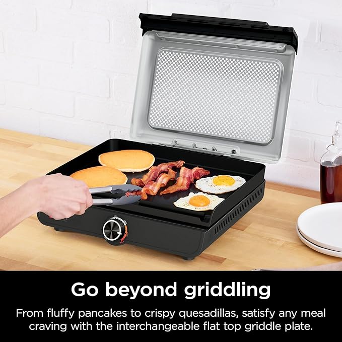 Ninja Sizzle Indoor Griddle, 14’’, Electric Grill, For Eggs, Burgers, Bacon, Pancakes, Veggies, and More, Nonstick, Dishwasher Safe, 500F, Even Cooking, GR100GDL (Renewed)