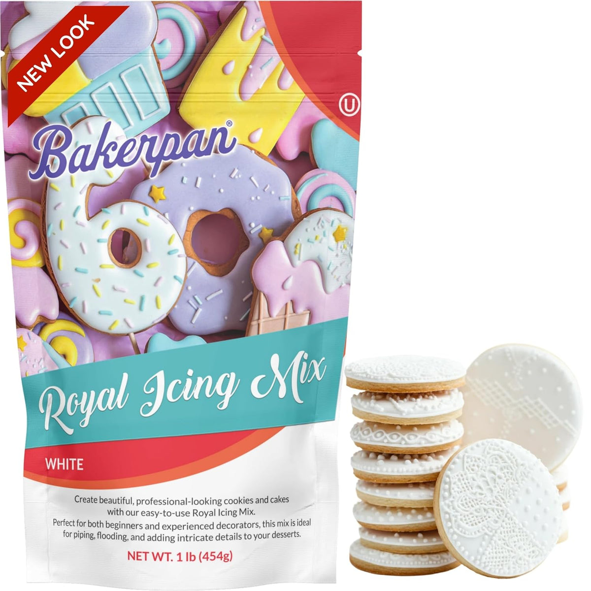 Bakerpan White Royal Icing Mix for Decorating Cookies and Cakes - 16 Ounces (1 lb) (Made in USA)