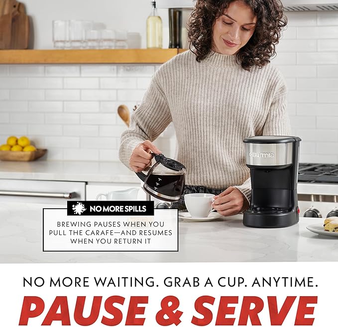 Gourmia Coffee Maker – 5 Cup, One-Touch Brew, Pause & Serve, Automatic Keep Warm, Stainless Steel Accents, Black