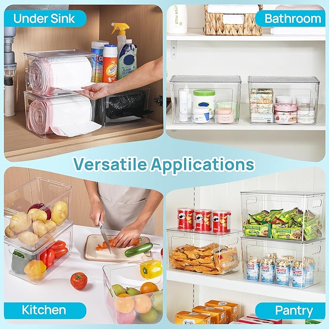 Vtopmart 1 Pack Trash Bag Holder, Stackable Garbage Bag Dispenser for 13/30/33 Gallon Bags, Onion and Potato Storage Bins for Kitchen, Clear Organizer Bins for Under Sink, Laundry Room