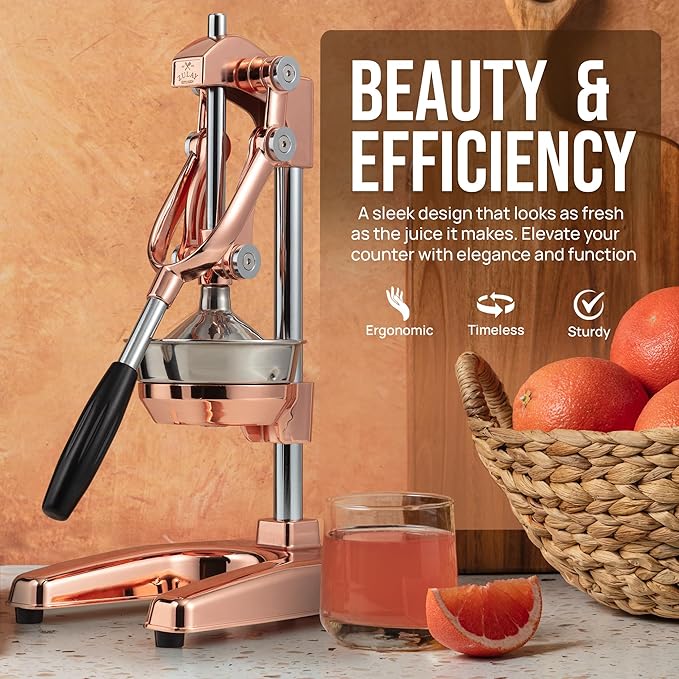 Zulay Professional Citrus Juicer - Premium Manual Citrus Press and Orange Squeezer - Metal Lemon & Lime Squeezer - Extra Tall Heavy Duty Cast Iron Manual, Rose Gold