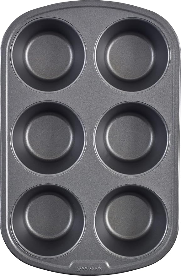 GoodCook Everyday Nonstick Steel Jumbo Texas Muffin Pan, 6-cup, Gray
