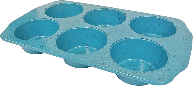 casaWare Jumbo Muffin Pan 6 Cup Ceramic Coated Non-Stick (Blue Granite)