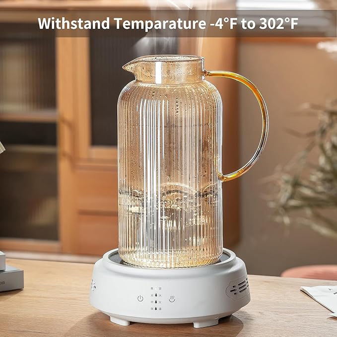 Buaic Glass Pitcher with Lid, 2 PACK 84 oz/ 2.5 Liter Amber Classic Vertical Stripes Water Pitcher,Glass Water Carafe for Cold Brew, Coffee, Lemonade, Iced Sun Tea,Beverage, Milk, Heat Resistant