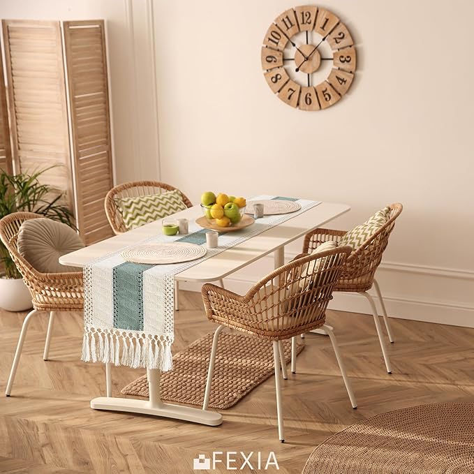 FEXIA Sage Green Table Runner 72 Inches Long with Tassels Boho for Easter Home Decor Rustic Macrame Farmhouse Table Cover for Srping Party Bohemian Bridal Shower Dining Decorations(12x72 Inches)
