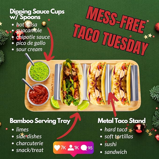 HolaTasty Taco Holder Kit - 2 Pack (Value Pack), 3-in-1 Taco Set of 2-6 slots for Tacos, Black Taco Presentation Rack Plate for Taco Tuesday Bar Party, Gifts for Taco Lover Vegetarian Cinco de Mayo