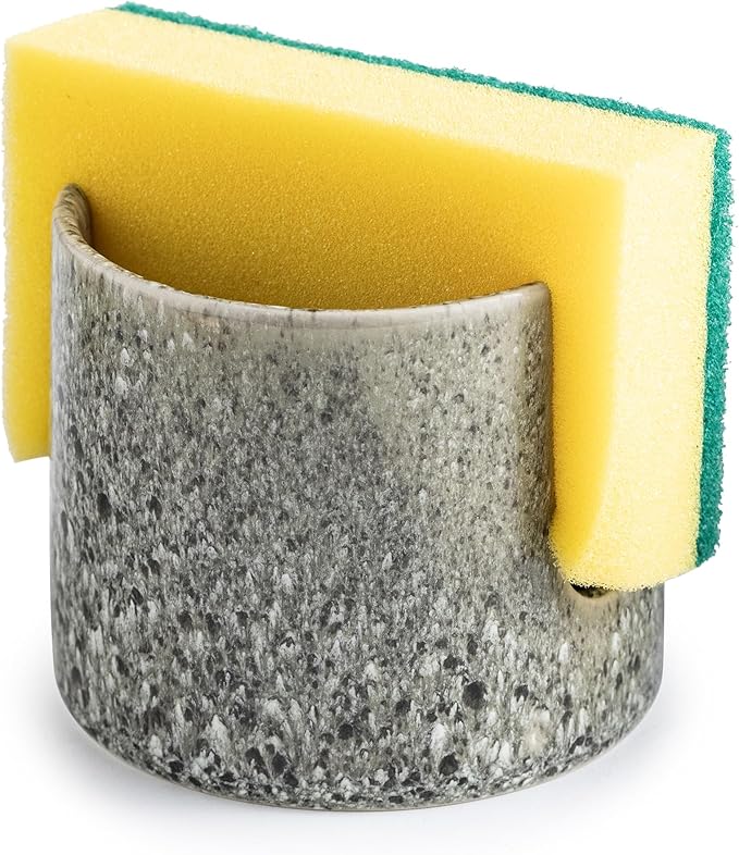 Kitchen Sponge Holder, Ceramic Dish Sponge Holder Scrubby Daddy Farmhouse Dish Rack Brush Holder for Bathroom, Kitchen, Sink, Special Gray