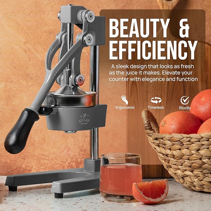 Zulay Kitchen Cast Iron Juicer - Heavy Duty Manual Juicer with Detachable Strainers for Easy Cleaning, Orange Juice Press for Citrus Fruits, Perfect for Bartenders, Juice Lovers & Health Enthusiasts
