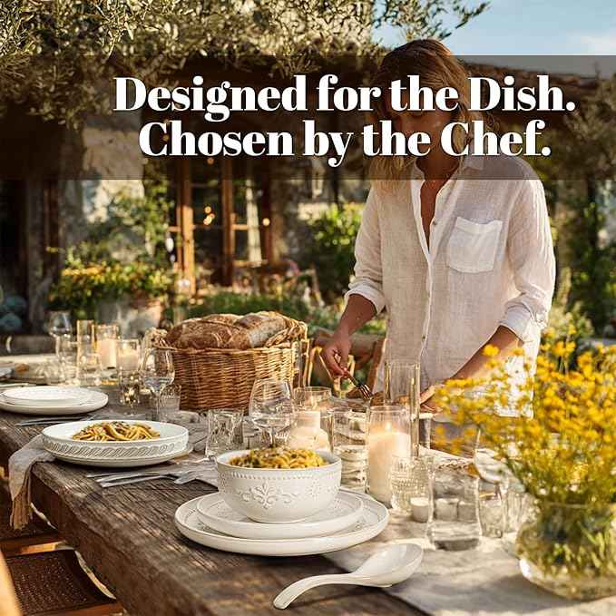 Artena Plates And Bowls Sets, 24 Pieces Dinnerware Sets, Dish Set For 6, Ceramic Kitchen Bowl And Plate Set, Embossed White Dishware Sets, Dishwasher & Microwave Safe (Damask Floral)