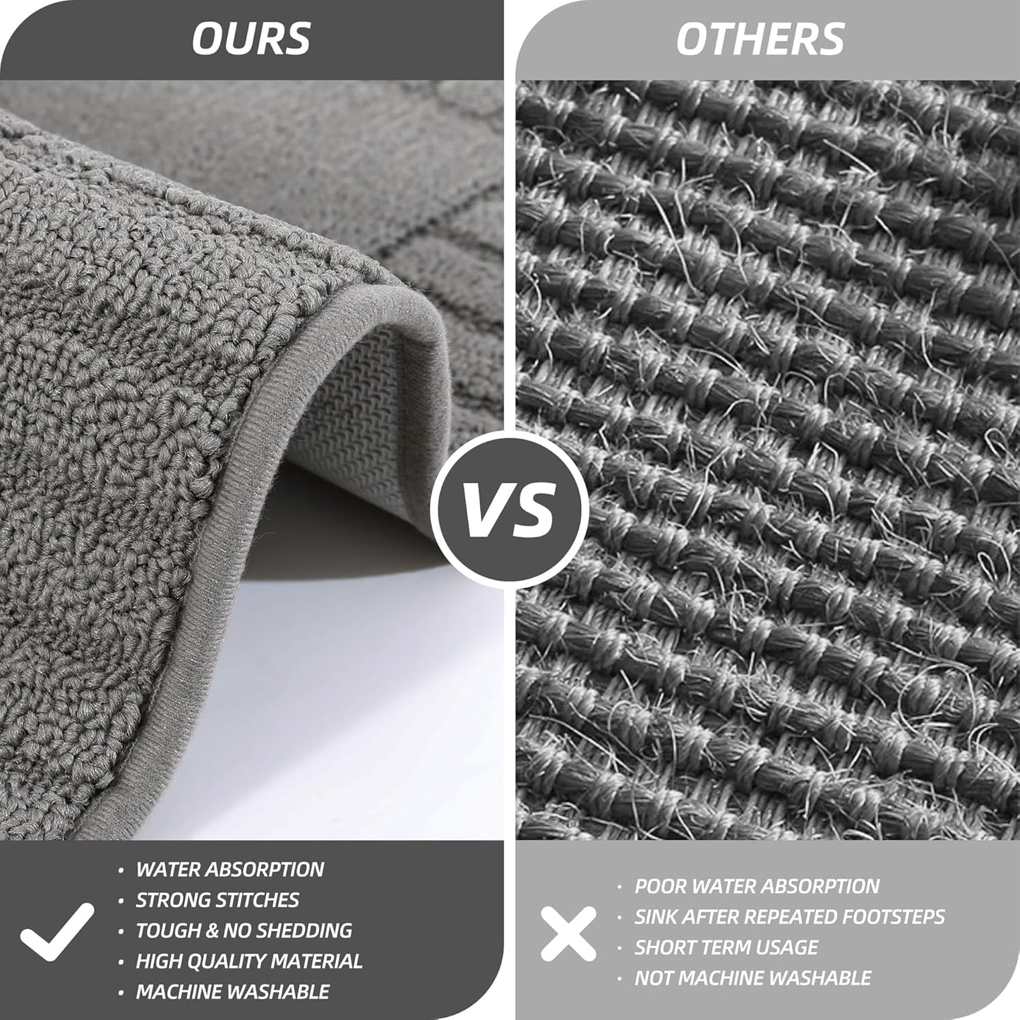 BEQHAUSE-Kitchen-Rugs-Washable-Kitchen-Mats-for-Floor Non-Slip Kitchen Mat Absorbent Kitchen Runner Rug with TPR Non Skid Backing,Grey, 24”x71”