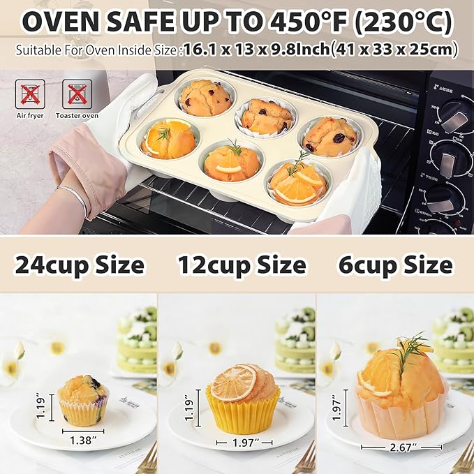 Silicone Muffin Pan Set：3Pcs Silicone Cupcake Molds for Baking Metal Frame - Nonstick Jumbo Muffin Pan - Mini Cupcake Tin - Regular Tray For English Blueberry Chocolate Egg Bites - Baker Lovers