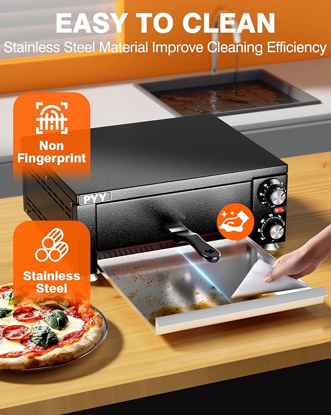 PYY Electric Pizza Oven - Indoor Countertop Pizza Oven 1100W, Commercial Pizza Maker Machine for Home with Timer Stainless Steel Pizza Cooker