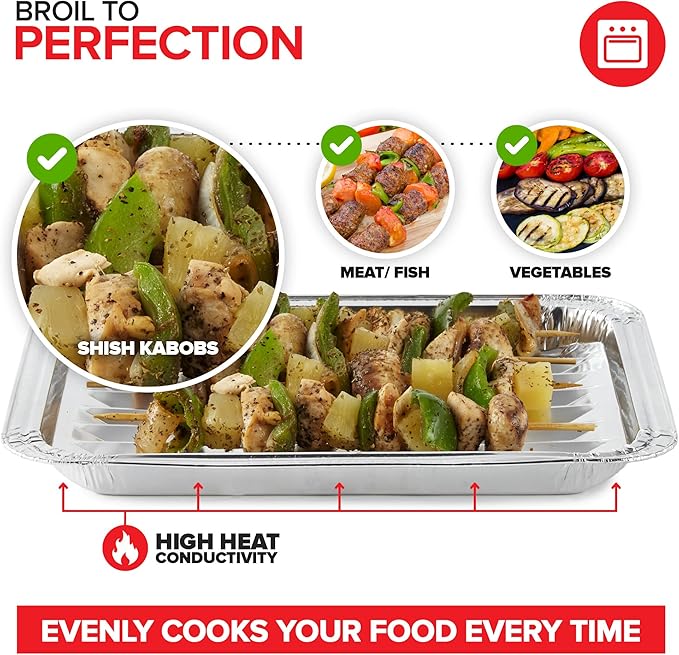 Stock Your Home Disposable Aluminum Foil Broiler Pan (10 Pack) for Oven - Durable Broiling Drip Trays with Ribbed Bottom Surface for BBQ Grill-Like Texture - 13x9 Inch Pans