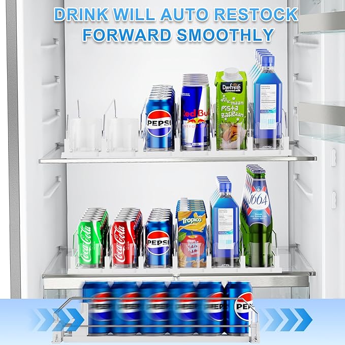 Dayacoco Drink Organizer,Soda Drink Dispenser For Fridge,Fridge Can Drink Organizer,12oz 16oz 20oz-Soda Automatic Dispenser For Fridge And Adjustable Width-Holds Up To 30 Cans,6 Rows