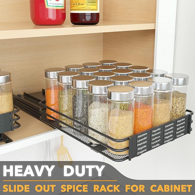 SpaceAid Pull Out Spice Rack Organizer for Cabinet, Heavy Duty Slide Out Seasoning Kitchen Organizer, Cabinet Organizer, with Labels and Chalk Marker, 8.5" W x10.75 D x2.5 H, 1 Drawer 1-Tier