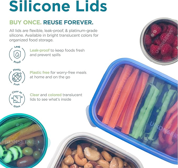 U Konserve Stainless Steel Round Food Storage Bento Box Container, Leak Proof Silicone Lid Dishwasher Safe - Plastic Free, 16oz