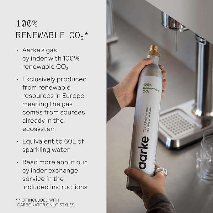 Aarke Carbonator lll with CO2 Cylinder, Sparkling & Carbonation Water Machine, Stainless Steel with PET BPA-Free Reusable Bottle Volume 1L/34 fl oz (Sand)