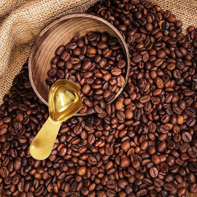 Hitefu 2 Packs Stainless Steel Coffee Scoop Set, 15ml Tablespoon with 30ml Spoon, Short Handle Spoon for Coffee, Tea, Sugar, Protein & Milk Powder (Gold)