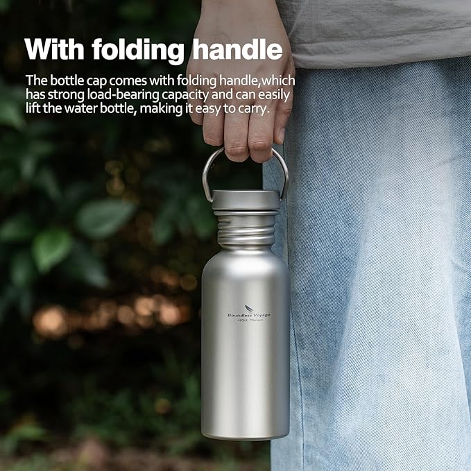 Boundless Voyage Titanium Water Bottle with Lid Wide Mouth Leak-Proof Reusable Sport Drinking Bottle for Camping Hiking Picnic Climbing Running Tea Coffee (420ml)