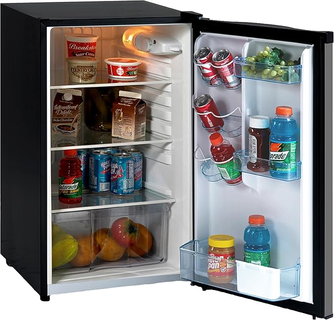 West Bend Mini Fridge Compact Refrigerator for Home Office or Dorm, Auto Defrost with Reversible Door, Energy Star Rated, 4.4-Cu.Ft., Metallic