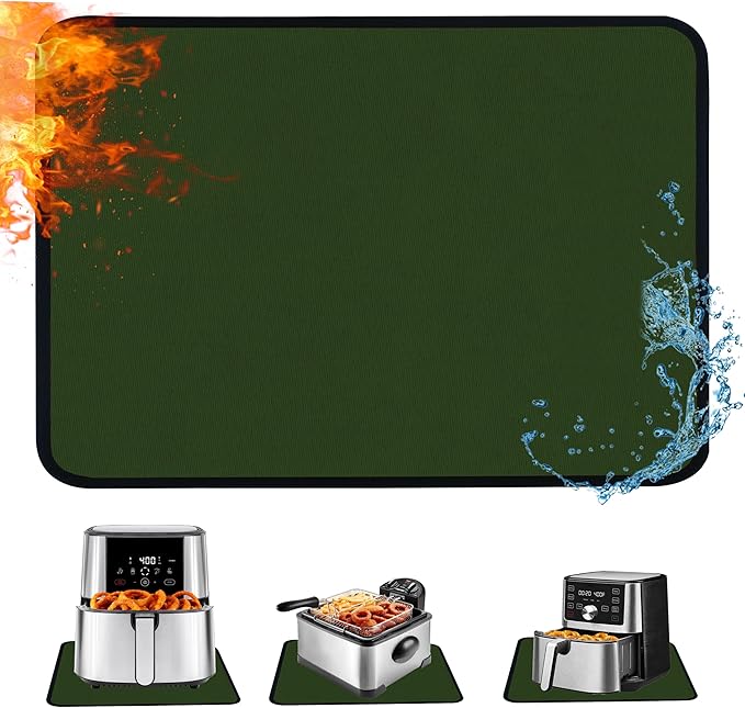 Heat Resistant Mat for Air Fryer,Deep Fryer,Oven,16x20in Hot Pads for Kitchen Counter Heat Protector,Under Coffee Maker Mats for Quartz Countertop Protector,Deep Fryer Coffee Machine Mat (Green)