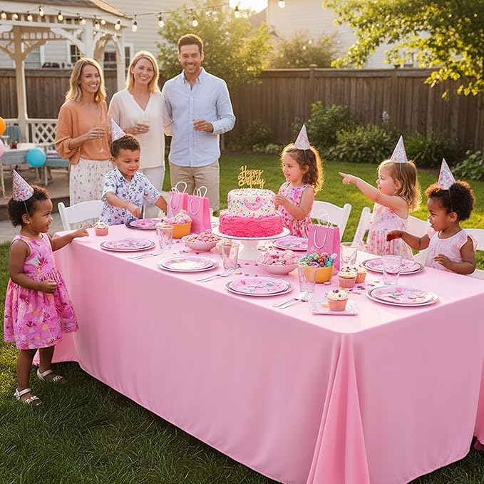 10-Pack Pink Tablecloths for Rectangle Tables, 70 x 108 Inches, Stain-Resistant Polyester Fabric for 6 Foot Tables - Washable Table Covers for Weddings, Banquets, Birthday Parties, Events