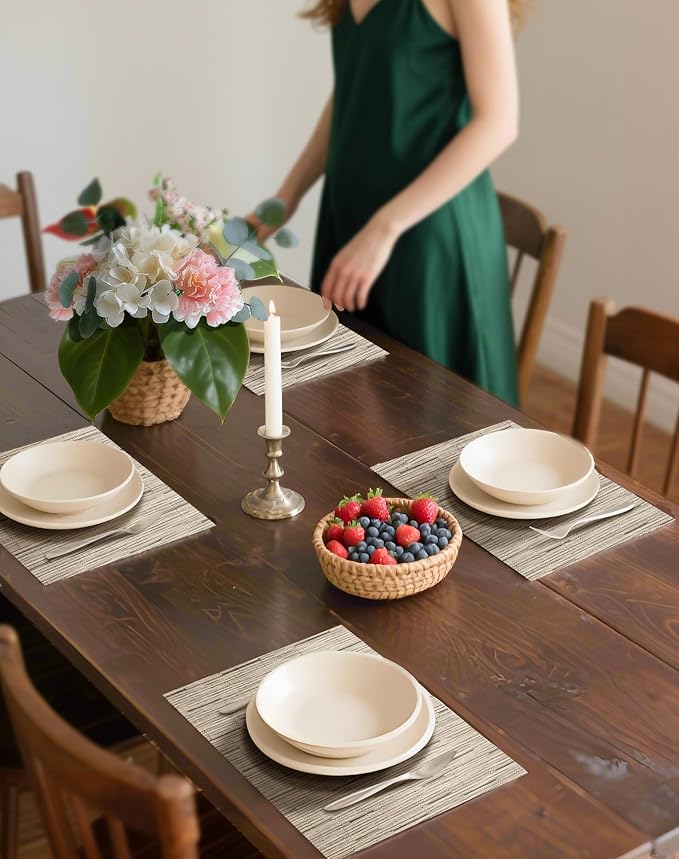 Leetaltree Light Brown Placemats Set of 24 - Heat Resistant Non-Slip Place mats for Dining Table, Washable Durable PVC Vinyl Woven Table Mats(Light Brown, 24)