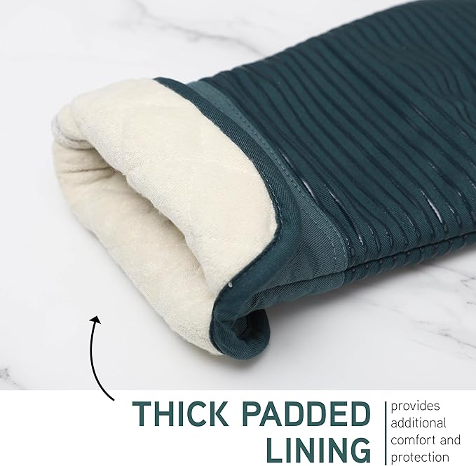 COOK WITH COLOR Silicone Oven Mitts- Heat Resistant Gloves with Soft Quilted Lining Oven Mitt Pot Holders for Cooking and BBQ, Teal, Material Mitt Set