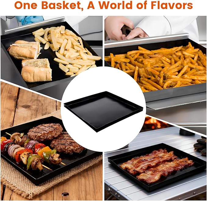 Professional-Grade 1-Pack PTFE Solid Oven Baskets, 13.5x14.5x1 Inch Non-Stick Solid Oven Trays for Commercial Kitchens & High-Volume Cooking