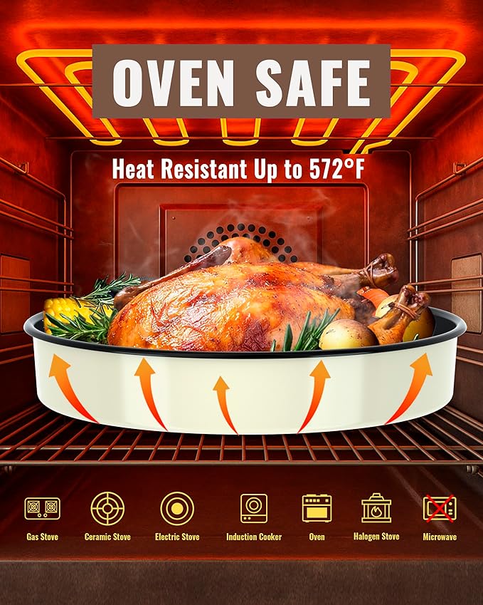 Enamel Round Roasting Pans Set Baking Dish 4-Pack 9/10/12/14 Inch NonStick High Temperature Resistance Cookware for Cake Bread Pizza, Oven Dishwasher Safe Wife Mother Day Gift Bakeware