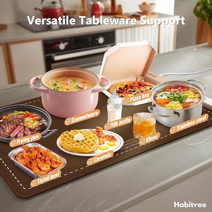 3-Pack Silicone Food Warming Mat & Food Warmers for Parties Buffet - Rapid Heating 6-Level Temp Control, Rollable Portable Easy Clean - Value Set for Gatherings & Home Daily Use（Brown）