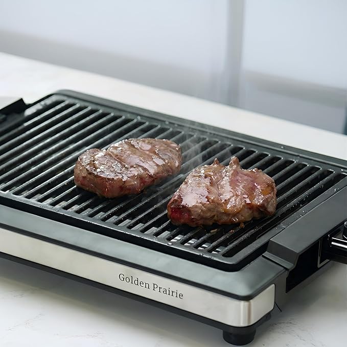 Electric Indoor Grill, 1600W Smokeless Style BBQ Grill with Water-Filled Drip Tray, 15-Inch Nonstick Grate for Steaks & Korean BBQ, Rapid Heating for Searing