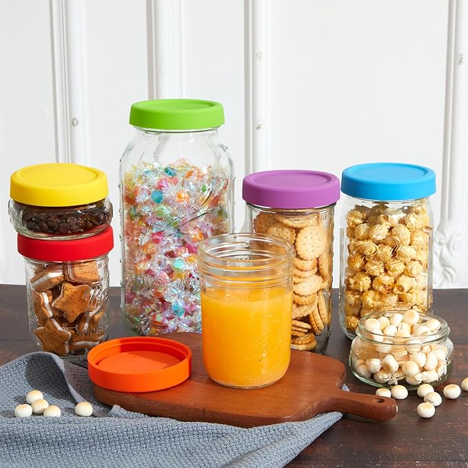 6 Pcs Silicone 3 Wide Mouth and Regular Mouth 3 Regular Mouthlids Mason Jar Lids Thickened Leak Proof Lid, Reusable Large Canning Jar Caps Housewarming Gift (Red Orange Yellow Green Blue Purple)