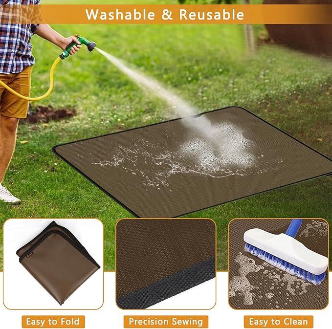 Anze Under Grill Mat for Outdoor Grill, 36x48 Inch Anti-Slip BBQ Floor Mats, Easy to Clean Reusable Fireproof Grill Pad, Oil-Proof Waterproof Protector for Indoor Fireplace Pit Mat Brown
