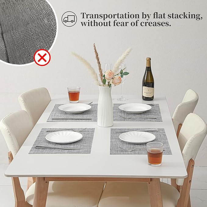 Leetaltree Linen Grey Placemats Set of 12 - Heat Resistant Non-Slip Place mats for Dining Table, Washable Durable PVC Vinyl Woven Table Mats（Linen Grey, 12）